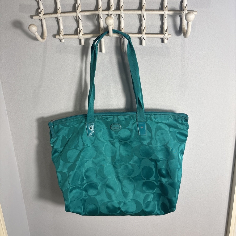 COACH Getaway Signature Nylon Packable Weekender Tote Bag Bright Jade